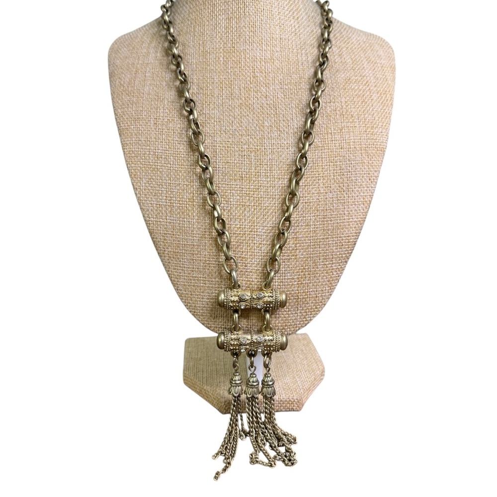 Gold Tone Ornate Tassel Chain Necklace 24”